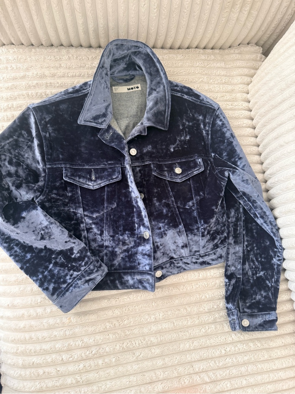 Topshop MOTO Crushed Velvet Jacket in Slate Blue